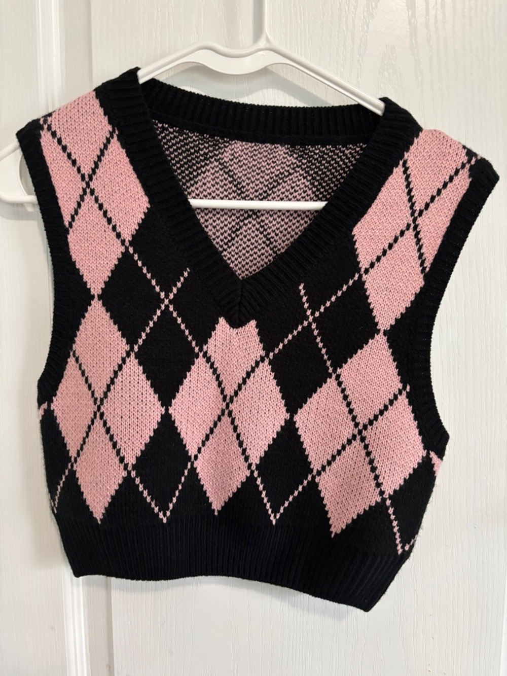 Pink and Black Argyle Knit Vest